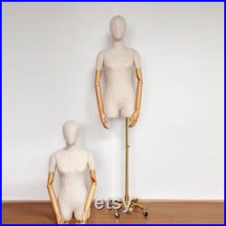Luxury Female Plus Size Mannequin Half Body Dress Form,Grey Linen Dress Form Wedding Dress Mannequin,Female Torso Mannequin Plus Size Model