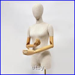 Luxury Female Plus Size Mannequin Half Body Dress Form,Grey Linen Dress Form Wedding Dress Mannequin,Female Torso Mannequin Plus Size Model