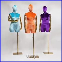 Luxury Female Plus Size Mannequin With Gold Arms,Women Dress Form Velvet Display Mannequin Torso,Window Display Plus Size Dress Form Model