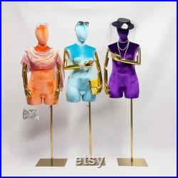 Luxury Female Plus Size Mannequin With Gold Arms,Women Dress Form Velvet Display Mannequin Torso,Window Display Plus Size Dress Form Model