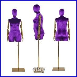 Luxury Female Plus Size Mannequin With Gold Arms,Women Dress Form Velvet Display Mannequin Torso,Window Display Plus Size Dress Form Model