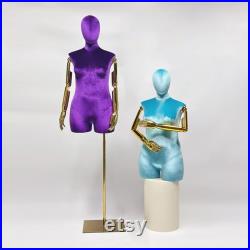 Luxury Female Plus Size Mannequin With Gold Arms,Women Dress Form Velvet Display Mannequin Torso,Window Display Plus Size Dress Form Model