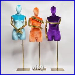 Luxury Female Plus Size Mannequin With Gold Arms,Women Dress Form Velvet Display Mannequin Torso,Window Display Plus Size Dress Form Model