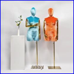 Luxury Female Plus Size Mannequin With Gold Arms,Women Dress Form Velvet Display Mannequin Torso,Window Display Plus Size Dress Form Model
