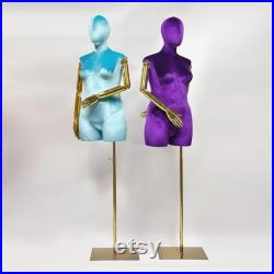 Luxury Female Plus Size Mannequin With Gold Arms,Women Dress Form Velvet Display Mannequin Torso,Window Display Plus Size Dress Form Model