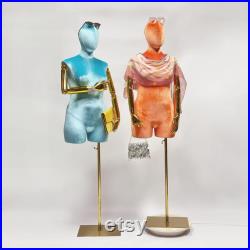 Luxury Female Plus Size Mannequin With Gold Arms,Women Dress Form Velvet Display Mannequin Torso,Window Display Plus Size Dress Form Model