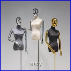 Luxury Female Velvet Display Mannequin Torso With Head,Colorful Suede Velvet Dress Form for Clothing Boutique,Silver Gold Mannequin Hand