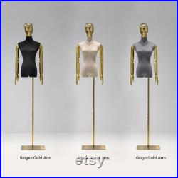 Luxury Female Velvet Display Mannequin Torso With Head,Colorful Suede Velvet Dress Form for Clothing Boutique,Silver Gold Mannequin Hand