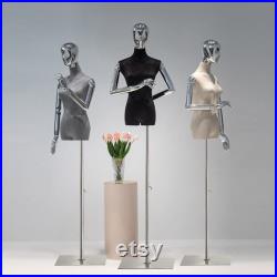 Luxury Female Velvet Display Mannequin Torso With Head,Colorful Suede Velvet Dress Form for Clothing Boutique,Silver Gold Mannequin Hand