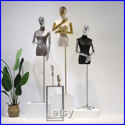 Luxury Female Velvet Display Mannequin Torso With Head,Colorful Suede Velvet Dress Form for Clothing Boutique,Silver Gold Mannequin Hand