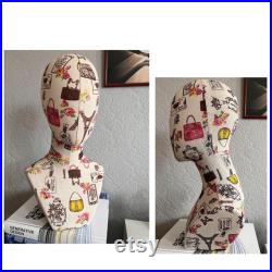 Luxury Floral Canvas Mannequin Head Wig Pinnable Accessories Jewellery display Form