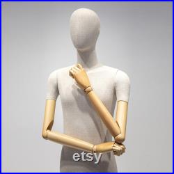 Luxury Grey Linen Men Display Mannequin with Short thigh, bamboo linen men half body fabric clothing display rack, men suit dress form arm