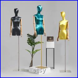 Luxury Half Body Female Display Dress Form,Adjustable Satin Fabric Mannequin Torso,Fashion Wooden Mannequin Hand,Manikin Head For Wigs