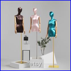 Luxury Half Body Female Display Dress Form,Adjustable Satin Fabric Mannequin Torso,Fashion Wooden Mannequin Hand,Manikin Head For Wigs