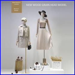 Luxury Half Body Female Mannequin,Adjustable Height Fabric Woman Display Dress Form,New Props with Water Transfer Wood Grain Head,Earring.