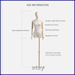Luxury Half Body Female Mannequin,Adjustable Height Fabric Woman Display Dress Form,New Props with Water Transfer Wood Grain Head,Earring.