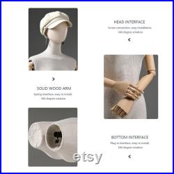 Luxury Half Body Female Mannequin,Adjustable Height Fabric Woman Display Dress Form,New Props with Water Transfer Wood Grain Head,Earring.