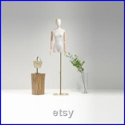 Luxury Half Body Female Mannequin,Adjustable Height Fabric Woman Display Dress Form,New Props with Water Transfer Wood Grain Head,Earring.