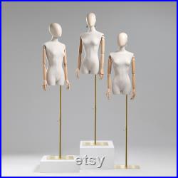 Luxury Half Body Female Mannequin,Adjustable Height Fabric Woman Display Dress Form,New Props with Water Transfer Wood Grain Head,Earring.