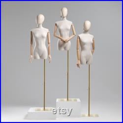 Luxury Half Body Female Mannequin,Adjustable Height Fabric Woman Display Dress Form,New Props with Water Transfer Wood Grain Head,Earring.