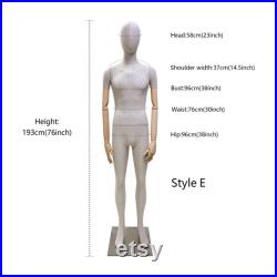 Luxury Half Full Body Female Male Display Mannequin Torso,Grey Linen Fabric Mannequin Bust Model, Wooden Arm Manikin Head Display Dress Form