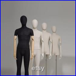 Luxury Linen Male Full Body Mannequin,Black White Standing Dress From Torso,Display Model with Wooden Arms for Clothing,Dress Display