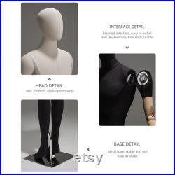 Luxury Linen Male Full Body Mannequin,Black White Standing Dress From Torso,Display Model with Wooden Arms for Clothing,Dress Display
