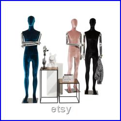 Luxury Male Full Body Display Dress Form ,Velvet Fabric Mannequin Torso With Silver Gold Hands , Jewelry Wig Clothes Display Mannequin Stand