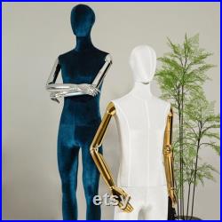 Luxury Male Full Body Display Dress Form ,Velvet Fabric Mannequin Torso With Silver Gold Hands , Jewelry Wig Clothes Display Mannequin Stand