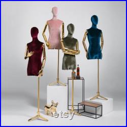 Luxury Male Half Body Display Dress Form ,Velvet Fabric Mannequin Torso With Silver Gold Hands , Jewelry Wig Clothes Display Mannequin Stand