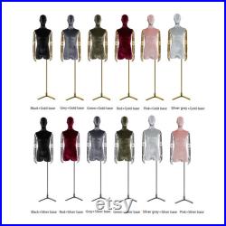 Luxury Male Half Body Display Dress Form ,Velvet Fabric Mannequin Torso With Silver Gold Hands , Jewelry Wig Clothes Display Mannequin Stand