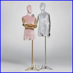 Luxury Male Half Body Display Dress Form ,Velvet Fabric Mannequin Torso With Silver Gold Hands , Jewelry Wig Clothes Display Mannequin Stand