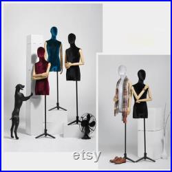 Luxury Male Half Body Display Dress Form ,Velvet Fabric Mannequin Torso With Silver Gold Hands , Jewelry Wig Clothes Display Mannequin Stand