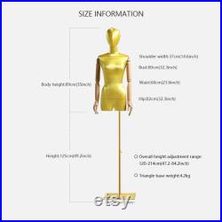 Luxury Satin Half Body Female Mannequin, Adjustable Women Silk Dress form, Clothing Model Props,Lady Display Form with Wood Arm, Jewelry Pro