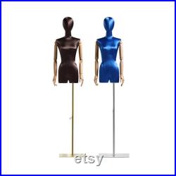 Luxury Satin Half Body Female Mannequin, Adjustable Women Silk Dress form, Clothing Model Props,Lady Display Form with Wood Arm, Jewelry Pro