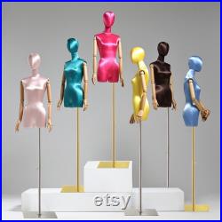 Luxury Satin Half Body Female Mannequin, Adjustable Women Silk Dress form, Clothing Model Props,Lady Display Form with Wood Arm, Jewelry Pro
