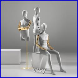 Luxury Sitting Stand Male Mannequin Full Body,Men Colorful Velvet Mannequin Torso Model,Jewelry Clothing Display Dress Form Gold Silver Hand