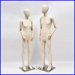 Luxury Teen Boy Girl Mannequin Bamboo Linen Dress Form,Children Full Body Mannequin With Wooden Arms,Kid Dress Form Clothing Display Model