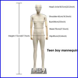 Luxury Teen Boy Girl Mannequin Bamboo Linen Dress Form,Children Full Body Mannequin With Wooden Arms,Kid Dress Form Clothing Display Model