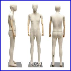 Luxury Teen Boy Girl Mannequin Bamboo Linen Dress Form,Children Full Body Mannequin With Wooden Arms,Kid Dress Form Clothing Display Model