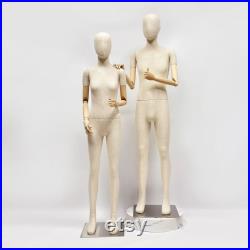 Luxury Teen Boy Girl Mannequin Bamboo Linen Dress Form,Children Full Body Mannequin With Wooden Arms,Kid Dress Form Clothing Display Model