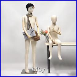 Luxury Teen Boy Girl Mannequin Bamboo Linen Dress Form,Children Full Body Mannequin With Wooden Arms,Kid Dress Form Clothing Display Model