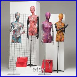 Luxury Window Colorful Printed Fabric Mannequin Torso Female,Wedding Dress Mannequin Women Dress Form,Dummy Head Clothing Dress Form Stand