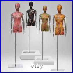 Luxury Window Colorful Printed Fabric Mannequin Torso Female,Wedding Dress Mannequin Women Dress Form,Dummy Head Clothing Dress Form Stand
