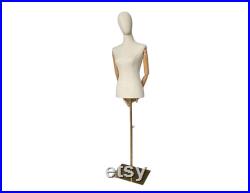 M L Size Adjustable Gold Base Wooden Arms Natural Linen Female Mannequin Dress Fomr Faye