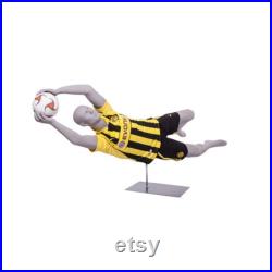Male Adult Fiberglass Full Body Soccer Goalie Mannequin in Diving Pose with Base CRIS05