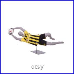 Male Adult Fiberglass Full Body Soccer Goalie Mannequin in Diving Pose with Base CRIS05