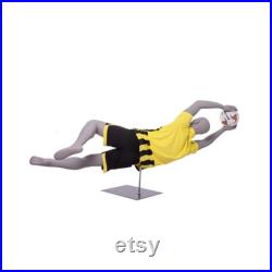 Male Adult Fiberglass Full Body Soccer Goalie Mannequin in Diving Pose with Base CRIS05