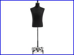 Male Display Dress Form in Black Jersey on Heavy Duty Metal Rolling Base by TSC