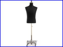 Male Display Dress Form in Black Jersey on Heavy Duty Metal Rolling Base by TSC